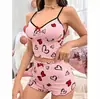 Comércio Exterior Europeu e Americano Verão Novo Produto Feminino Estampa de Coração Cor Contrastante Roupa de Casa Conjunto de Pijama Sexy de Duas Peças com Alças