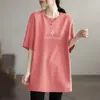 Top Soltinho de Meia-Manga Novo Estilo Comércio Exterior Verão 2026 Que Cobre os Quadris e Faz Você Parecer Magra, Camiseta Casual Versátil de Manga Curta para Mulheres