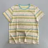 Camiseta de Verano Nueva a Rayas Retro de Manga Corta para Mujer, Transpirable, para el Día a Día, Cuello Redondo, Corte Holgado, Top Casual Versátil con Bloques de Color