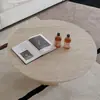 Mesa de centro estilo wabi-sabi patrón de mármol redonda diseñador imitación piedra francesa losa mesa de café y té base hexagonal mesa de té