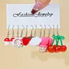 Set de Aretes Transfronterizo Nuevo y Colorido Europeo y Americano, Aretes con Diseño Creativo de Oso de Imitación de Resina, Fruta, Cereza