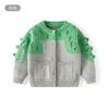 Suéter de Punto Jacquard de Dinosaurio Pequeño para Niños Estilo Otoño e Invierno Suéter Cardigan de Algodón Puro para Niños Abrigo Infantil Engrosado