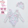 Traje de baño de una pieza de manga larga para niña, lindo traje de baño de princesa para bebé, traje de baño para aguas termales, traje de color coreano al por mayor