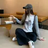 Camiseta de manga larga raglán con bloques de color de conejito lindo estilo coreano para mujer, otoño 2026, top básico casual holgado 26256