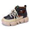 [9.9kg Pares, Se Pueden Colocar] Zapatos Romanos Baotou con Bloques de Color, Sandalias de Caña Alta con Cordones de Piel de Vacuno de Primera Capa y Suela Gruesa
