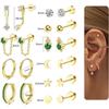 Brincos de Clipe Novos da Amazon Banhados a Ouro Real Zircônia Verde Estrela de Cinco Pontas Brincos de Moda Distintivos em estoque