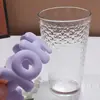 Taza de vidrio de doble pajilla con patrón de martillo de aspecto elegante, taza de café, taza para bebidas frías, taza para jugo, taza con pajilla, taza para leche, taza de agua
