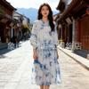 Vestido de Suspensório Tie-Dye Verão Novo Estilo Yunnan Guizhou Artesanal Tingido com Plantas Corante Azul Viagem Roupas Étnicas Atacado
