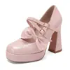 Nuevos Zapatos de Mujer 2026 con Correas de Moño, Zapatos de Salón Mary Jane, Tacones Altos Gruesos, Zapatos de Suela Gruesa, Tallas Grandes 40-45