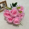 Rosa Anna transfronteriza de 9 cabezas con plantas acuáticas flores artificiales decoración del hogar flores falsas adornos de mesa para sala de estar arreglos florales de boda venta al por mayor