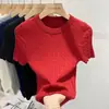 Top de tricô torcido de manga curta para mulheres, novo modelo verão 2026, gola redonda, ombro regular, camiseta, moda petite, top versátil estiloso