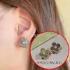 Pendientes de Trébol de Cuatro Hojas V-Gold de Precisión CNC, Versión de Alta Gama, con Ágata Roja y Madreperla Blanca, Gruesamente Chapados en Oro de 18 Quilates, Joyería de Alta Gama