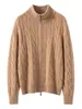 Cárdigan de Cachemir con Cremallera y Cuello Alto de Punto Trenzado para Mujer, Grueso, Cálido, Versátil, Tejido de Punto Trenzado, Tejido de Cachemir, Suéter