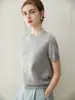 Estilo Old Money Camiseta de Cachemir 100% Puro para Mujer Manga Corta Cuello Redondo Suéter de Punto Trenzado Base Suave de Color Sólido Nuevo