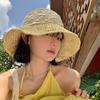 Sombrero de Paja Hueco con Flor de Encaje y Cinta para Mujer, Estilo Francés de Verano, Ala Grande, Sombrero de Playa para el Mar, Mostrando la Cara, Sombrero Pequeño para el Sol