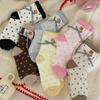 Calcetines de Coral de Terciopelo con Lazo para Mujer, No Sueltan Pelusa, Lindos Calcetines de Media Pantorrilla con Etiqueta de Tela de Oso, Calcetines Peludos Engrosados de Invierno