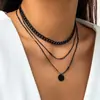 Collar de estilo frío con cadena multicapa, joyería transfronteriza europea y americana, con perlas de imitación simples, geométrico, redondo y dulce.