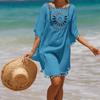 Amazon Aliexpress Ropa de Playa Cruzada de Vacaciones Gancho Manual Color Sólido Tela de Empalme Borla Pequeña Protección Solar Corta Sexy Cover-Up