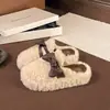 Faixa de Cabelo Fofa com Estampa de Leopardo Pantufas de Pelo Roupa Feminina para Exterior 2026 Estilo Coreano Novo Outono/Inverno Solado Grosso Laço Pantufas de Algodão da Moda