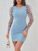 Vestido de Manga Pétalo con Costuras de Malla Nuevo de Primavera y Otoño Europeo y Americano Amazon AliExpress para Mujer Color Sólido Ajustado Tipo Bolsa