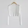 Cardigã de Malha Tencel Peça de Sobrepor Feminina Xale de Verão Roupa de Outono Colete Fino Camisa Blusa Top Curto