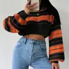 Suéter de punto para mujer 2026 con un toque de alta gama, estilo europeo y americano para primavera y otoño, top de punto pullover a rayas casual sexy corto de manga larga
