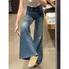 Jeans de Cintura Alta, Perna Larga Levemente Flare para Mulheres, Novo Estilo de Primavera, Tamanho Plus, Valoriza o Corpo Pera, Calça Flare Emagrecedora