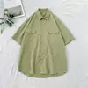 Camisa de manga corta de color liso para hombre, estilo japonés de trabajo holgada, top de manga tres cuartos, camisa blanca de moda estilo Hong Kong de media manga