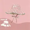 Sombrero de Sol Reversible de Verano para Mujer, Versátil Sombrero de Pescador Estilo Ins a Cuadros con Lazo y Ala Ancha para Protección Solar al Aire Libre