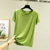 Blusa Feminina de Verão com Gola Redonda Fina, Versátil, Slim Fit, Manga Curta, Tamanho Grande, Camisa Básica de Modal, Cor Sólida, Camisa Interna Slim Fit