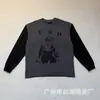 Camiseta de manga longa com estampa de letras e retrato vintage desgastado ERD de alta qualidade, corte justo, para a geração jovem abastada