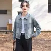 Chaqueta Vaquera Corta Retro con Cuello de Solapa para Mujer, Nueva Elegante Chaqueta Casual Holgada para Figuras Menudas, Primavera 2025