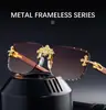 Gafas de Sol Retro sin Montura para Hombre con Bordes Cortados en Diamante y Patillas con Apariencia de Madera, Gafas de Sol al por Mayor para Comercio Transfronterizo