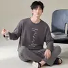 Novo Pijama Masculino Primavera e Outono Algodão Puro Manga Longa Estilo Coreano Esportivo Pode Ser Usado Fora Todo Algodão Tamanho Grande Conjunto de Roupa para Casa