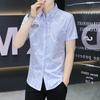 Camisa jacquard de manga curta de verão atacado masculino coreano slim-fit camisa de trabalho fina juventude bordada roupas top interno