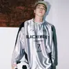 Jersey Retro Hip-Hop Americano High Street Costura Letras Contrastantes Deportiva Plata Manga Larga Camiseta Sudaderas para Hombre y Mujer