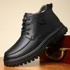 Zapatos de Algodón para Hombre Estilo Papá Zapatos de Cuero Casuales Cálidos con Felpa para Hombre Antideslizantes con Cordones Zapatos de Cuero para Hombre