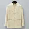 Camisas de Traje Tang de Manga Larga para Hombres de Mediana Edad y Mayores para Primavera y Otoño, Hanfu Casual Estilo Chino de Verano para Abuelos, Ropa para Personas Mayores