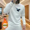 Moletom gola careca com estampa de águia estilo chinês, roupas masculinas para outono e inverno, espessado com fleece, peça de manga longa para usar como camada externa ou como camada base