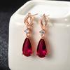 Pendientes de cristal de circonita con incrustaciones de diamantes europeos y americanos para mujer, pendientes de gota de rosa roja, joyería de moda de oro rosa de 18 quilates con rubí.