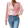 2025 Temu Amazon Nova Camisa de Chiffon de Manga Longa Europeia e Americana Pulôver Solto Decote V Top Casual Camiseta Roupa Feminina