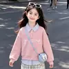 Estilo académico perezoso artístico otoño temprano nuevo sudadera con capucha de retazos a rayas solapa conjunto de pantalones casuales versátil estilo coreano para niñas