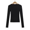 Suéter Básico de Lã Retrô Europeu e Americano Gola Redonda Ombro Manga Longa Outono Inicial Cinza Elegante Top Justo Stretch