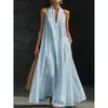 Nuevo vestido casual de color liso con cuello en V para mujer, transfronterizo europeo y americano, primavera-verano 2026 Tiktok