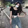 Camiseta Falsa de Dos Piezas de Manga Corta para Mujer, Nuevo Estilo Coreano Verano 2025, Diseño Retro Dulce y Picante, Top Dulce de Nicho