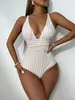 Nuevo Traje de Baño de una Pieza Estilo Europeo y Americano 2025 Transfronterizo para Mujer, Rayado, Amazon, Busto Grande, Ropa de Baño para Playa, Estilo Deportivo, Secado Rápido