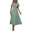 Bai Fen Zhi Yi2025 Nuevo Vestido Largo de Verano Europeo y Americano con Volantes Cruzado Cuello en V Vestido Verde Fresco