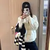 Chaqueta Corta de Algodón Cálida de Invierno 2026, Falsa de Dos Piezas, Cuello Alto, para Mujer, Color Blanco Crema, Informal, Tejido Grueso, Patchwork, Ropa de Abrigo