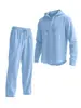 Amazon 2026 Conjunto Casual Masculino Transfronteiriço de Algodão e Linho Cor Sólida com Capuz e Botões Calças de Manga Longa Conjunto de Duas Peças
