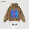 Sudadera con capucha batik azul estampado de banda europea y americana desgastada retro para hombre y mujer, sudadera multicolor pesada holgada nueva